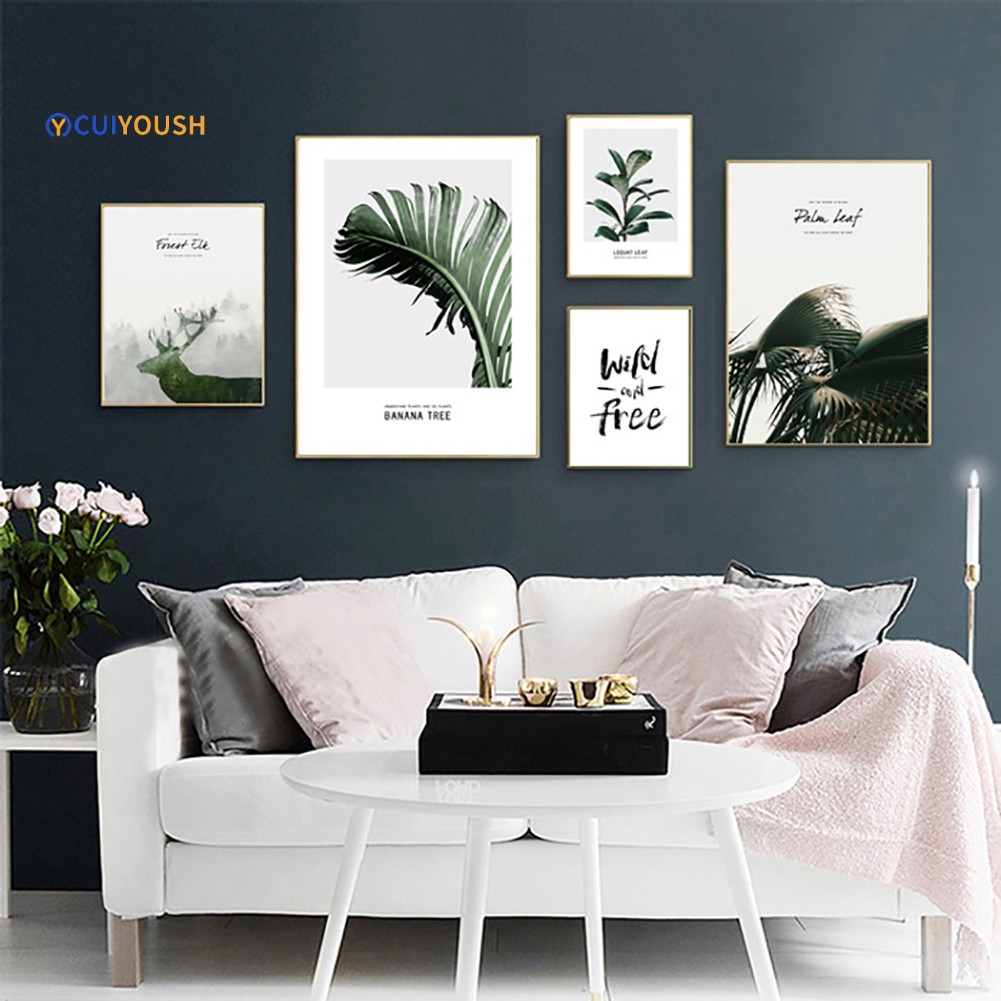 Lukisan Dinding Kanvas Gambar Pohon + Tanaman + Rusa untuk Dekorasi Kamar Tidur Lukisan Dinding Kanvas Gambar Pohon + Tanaman + Rusa untuk Dekorasi Kamar Tidur