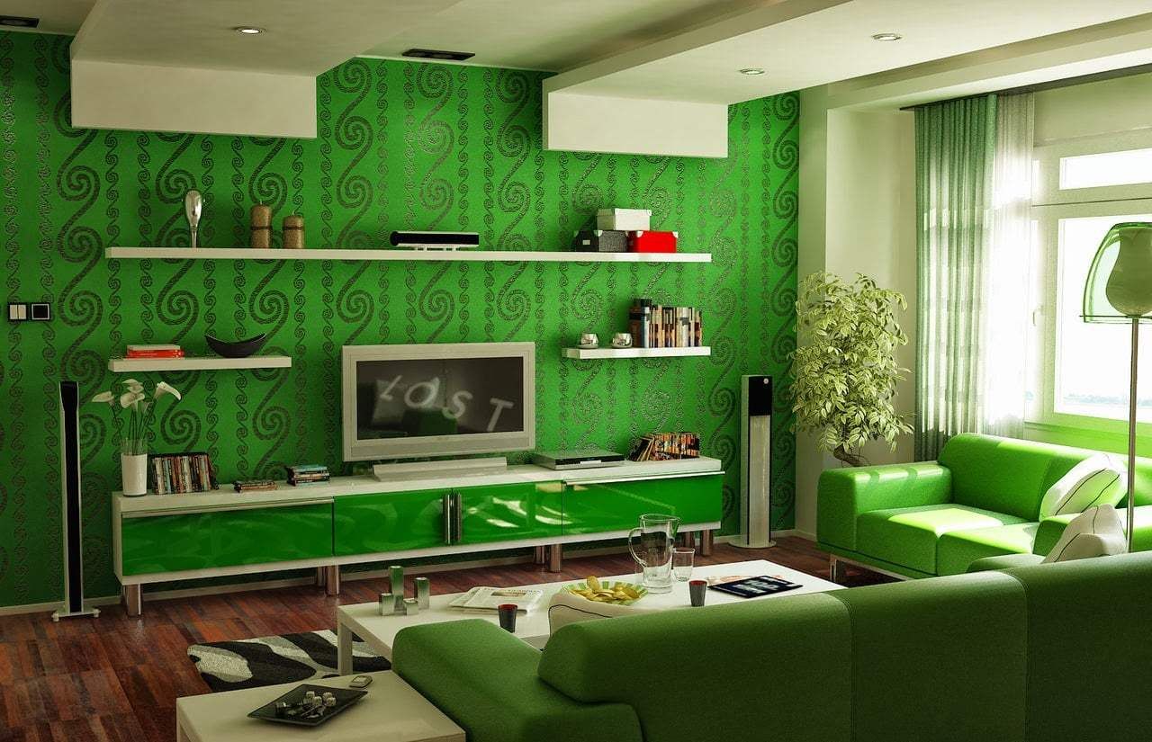 Desain Ruang Tamu Serba Hijau Green walls living room, Green Desain Ruang Tamu Serba Hijau Green walls living room, Green