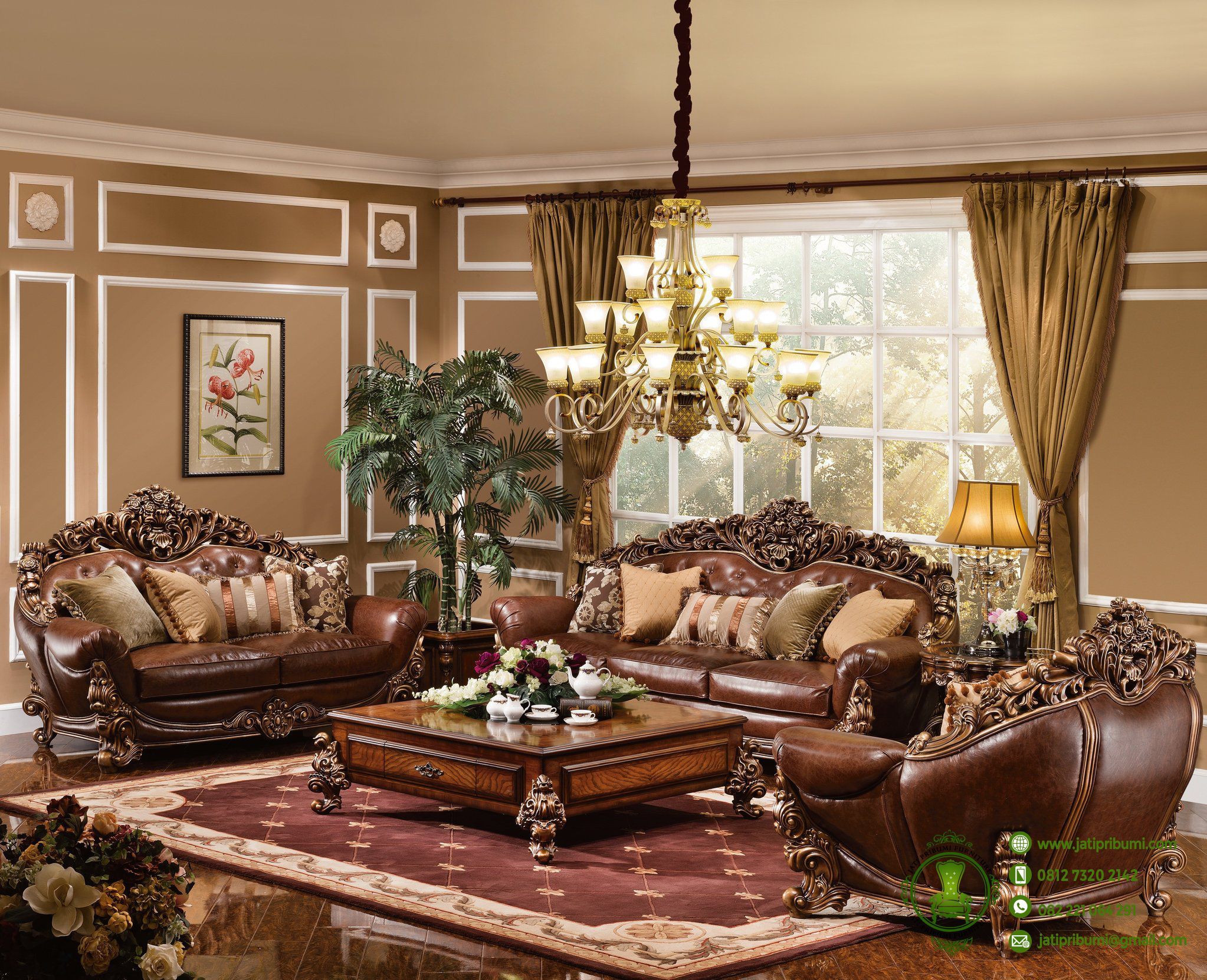 Kursi Tamu Ukiran Classic Mewah Furnitur ruang keluarga, Ruang Kursi Tamu Ukiran Classic Mewah Furnitur ruang keluarga, Ruang