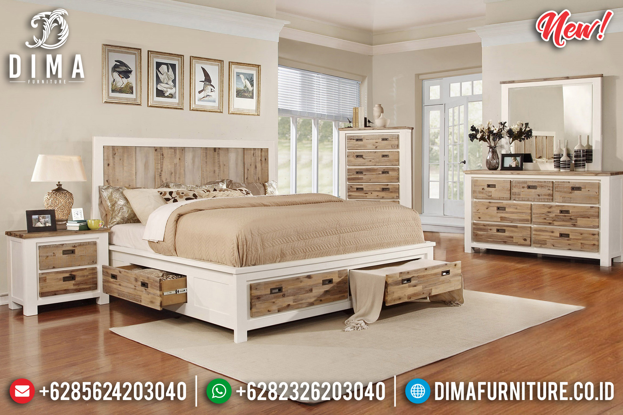 Natural & Putih Tempat Tidur Minimalis Jepara Berlaci DF-5 Natural & Putih Tempat Tidur Minimalis Jepara Berlaci DF-5